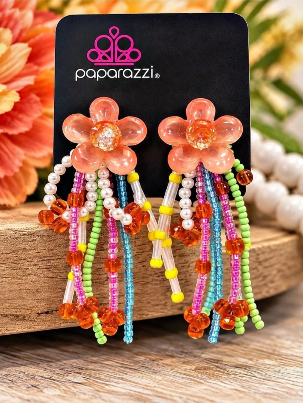 Paparazzi Beaded Flower Dangle Earrings in Pink Like New